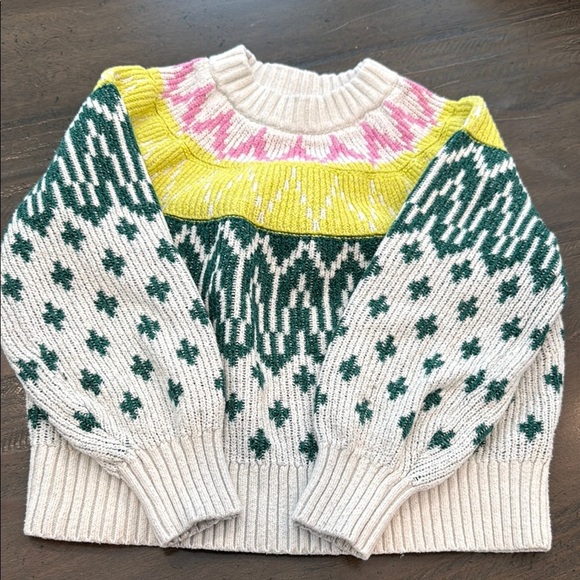 Old Navy Girls Small 6-7 Cream and Green Fair Isle Sweater - Picture 1 of 7